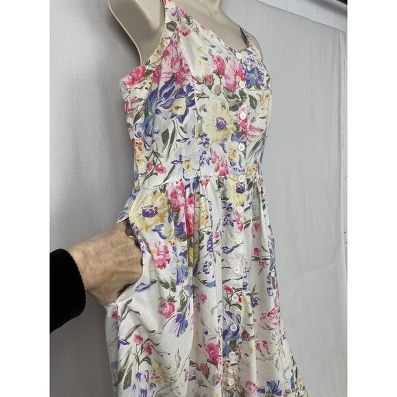 Vintage Starina Dress Womens Medium Floral Button Front Sundress Pockets 90s - Picture 5 of 14